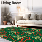 Green Red Gold Christmas Tree Ribbon Rug