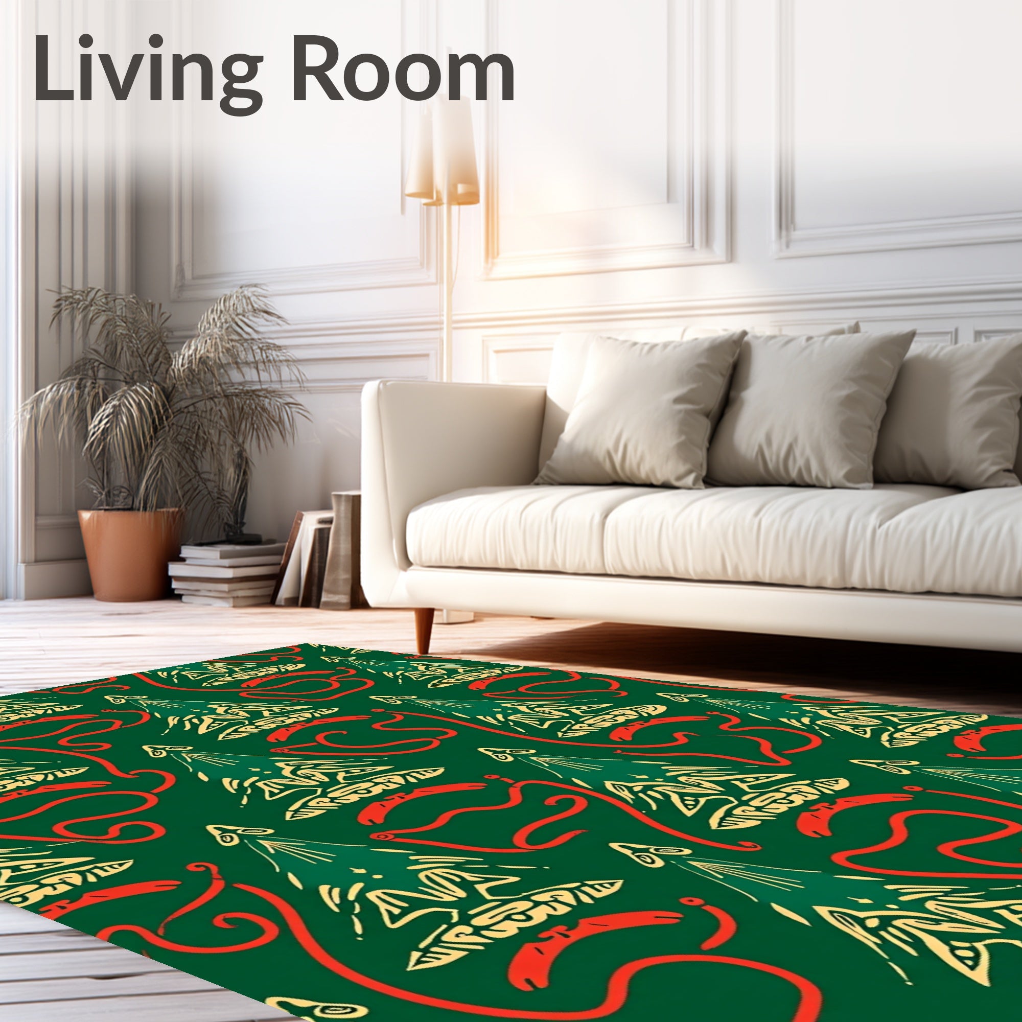 Green Red Gold Christmas Tree Ribbon Rug