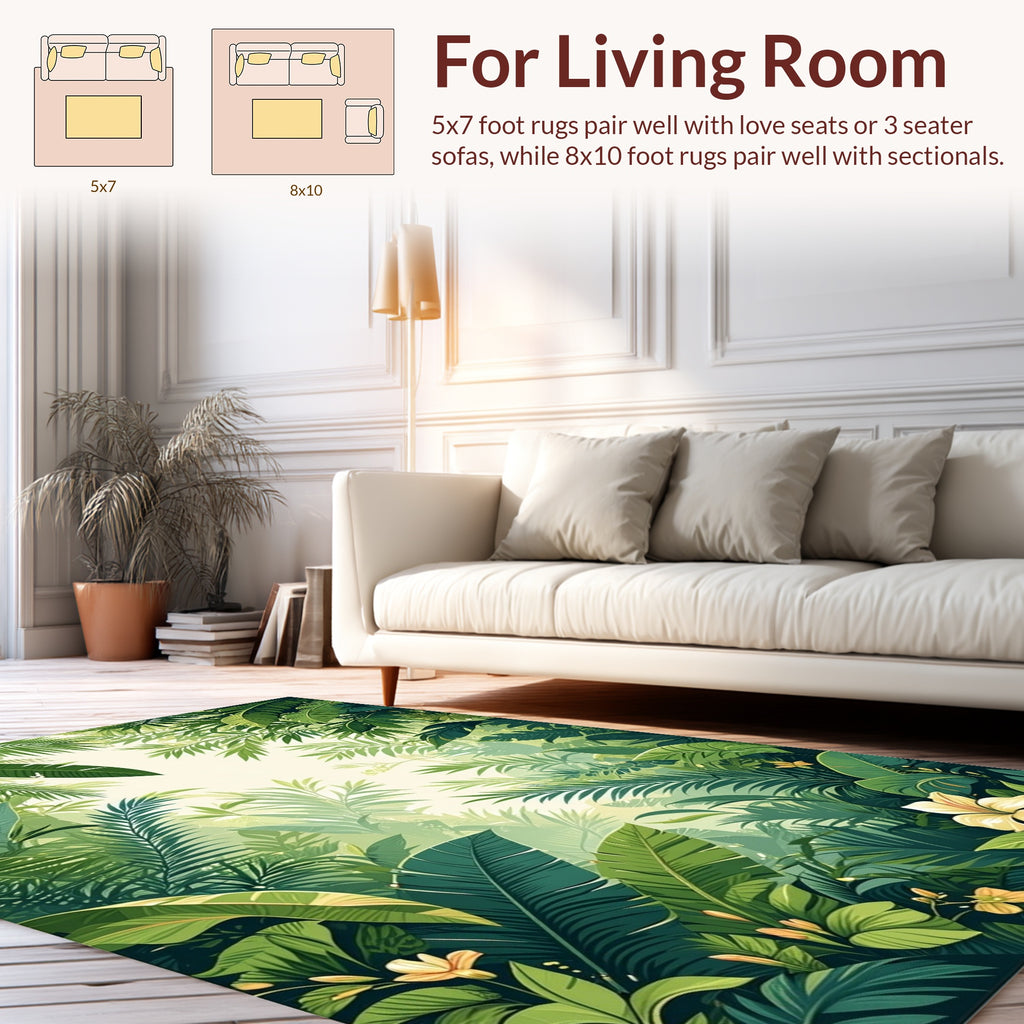 Lush Tropical Leafy Jungle Design Rug