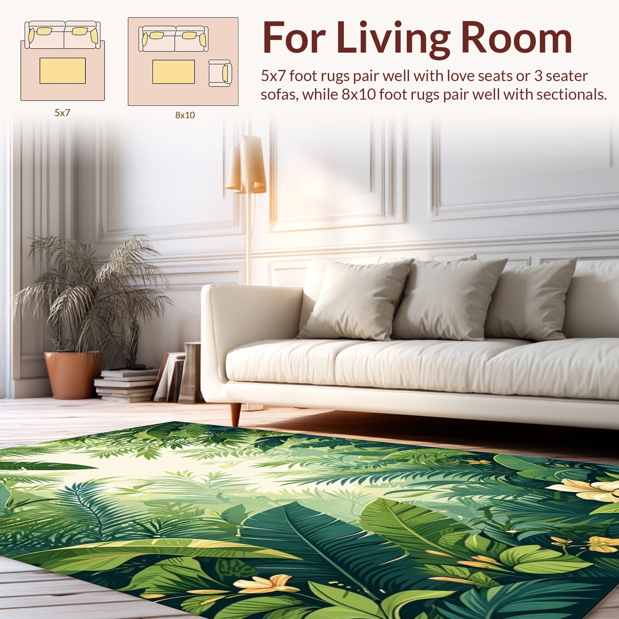 Lush Tropical Leafy Jungle Design Rug