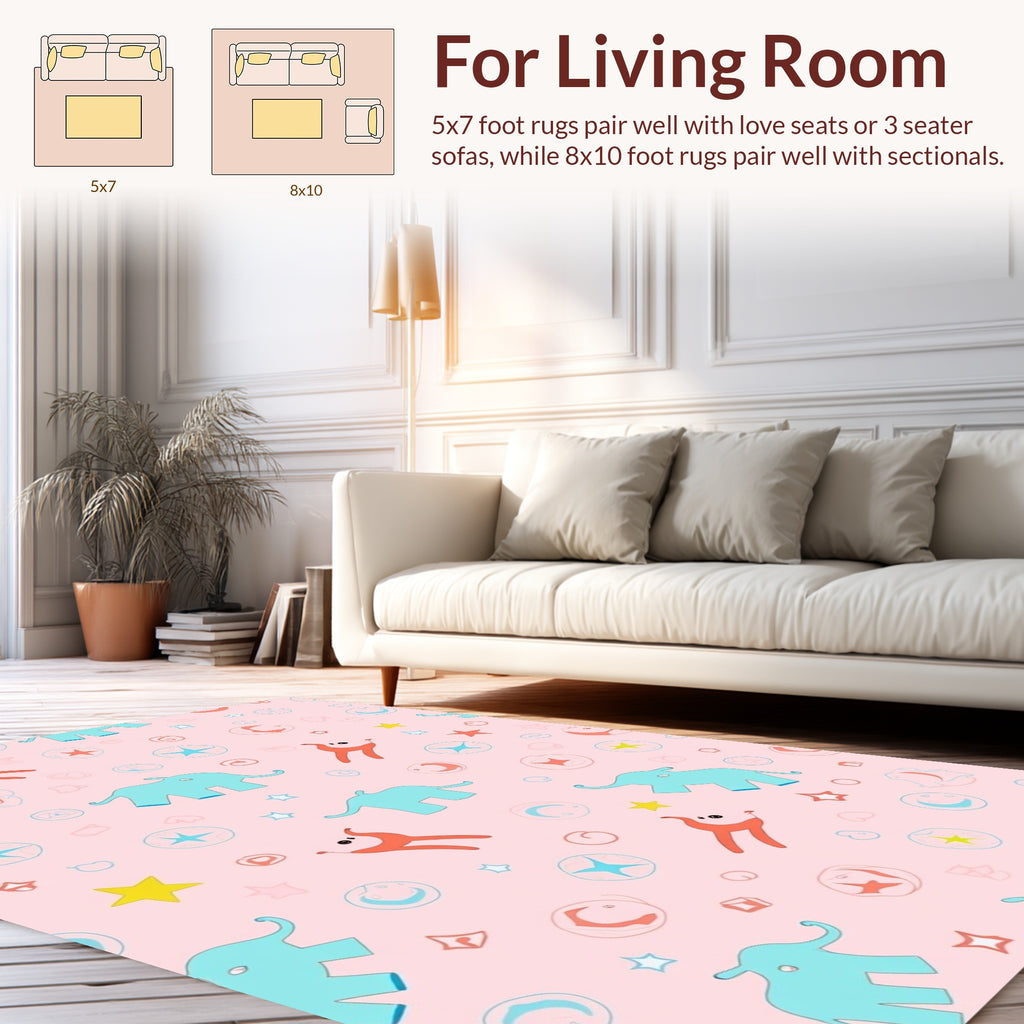 Playful Elephants Stars Pattern Rug