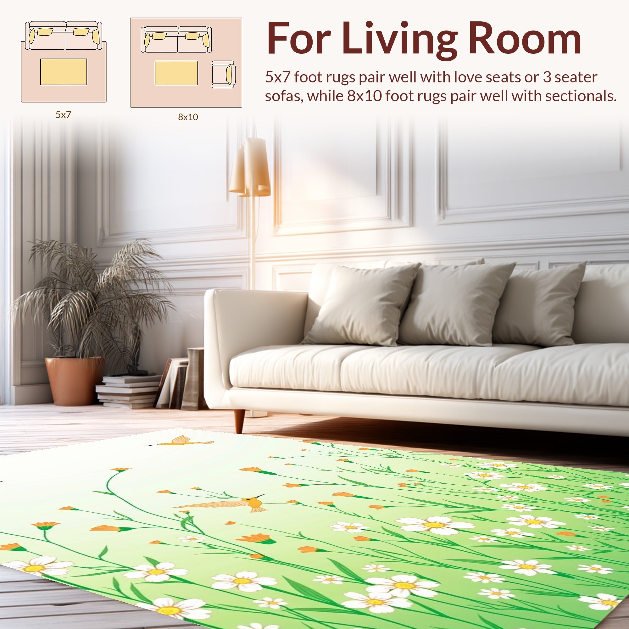 Whimsical Floral Garden Birds Design Rug