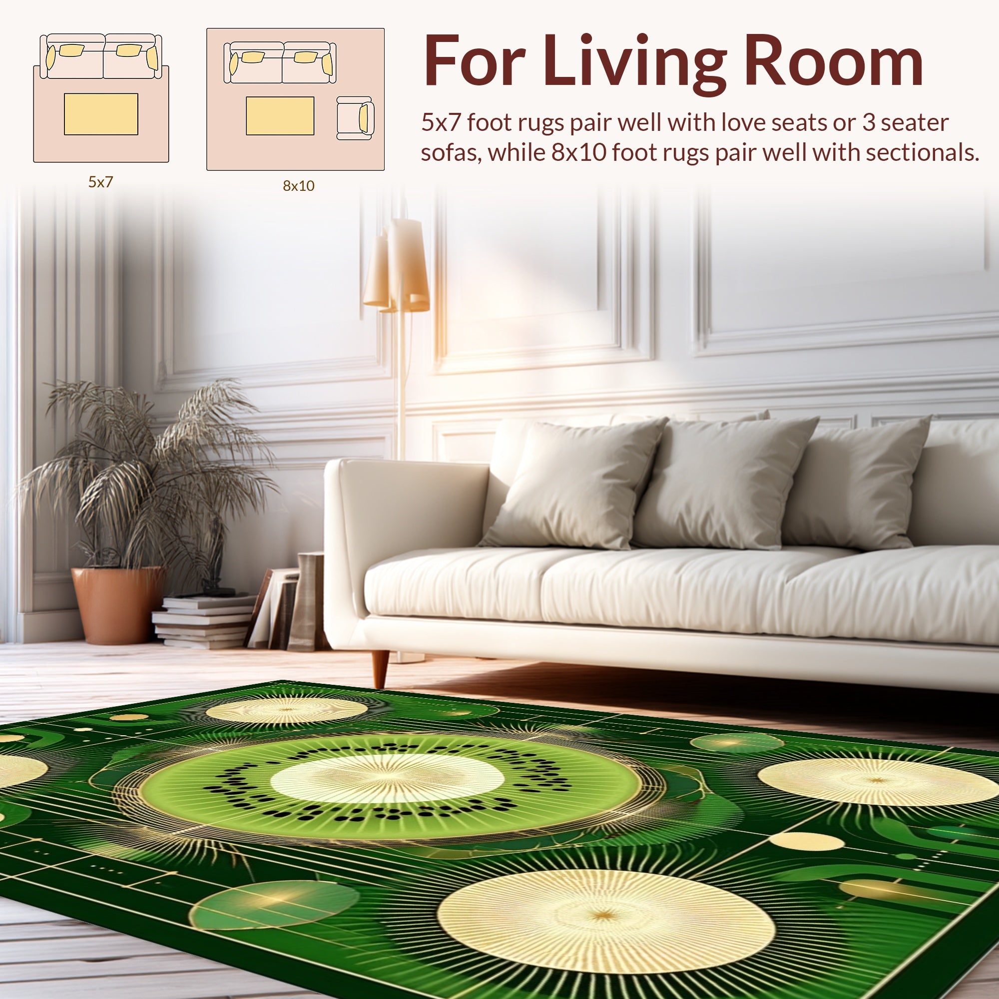 Green Kiwi Sunburst Geometric Art Deco Rug