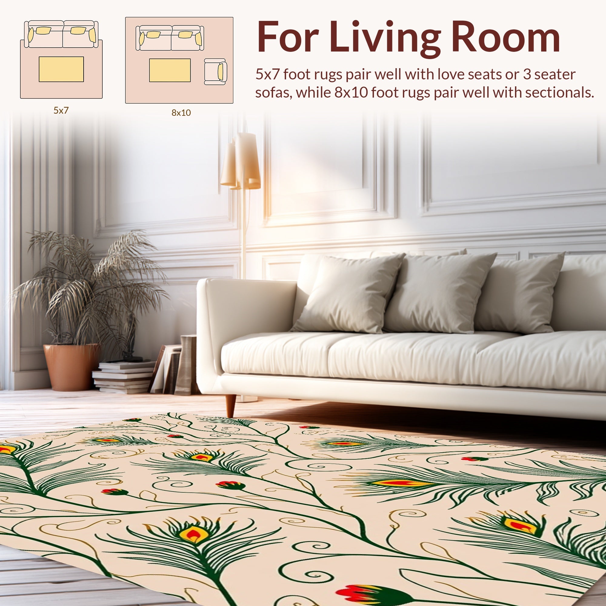 Peacock Feather Vine Pattern Decor Rug