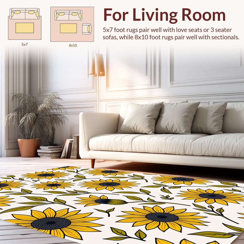 Golden Yellow Sunflower Botanical Pattern Rug