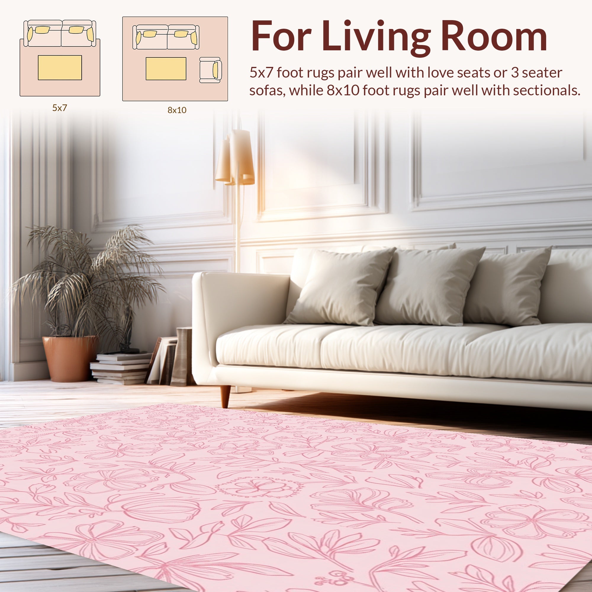 Pink Floral Sketch Surface Design Rug
