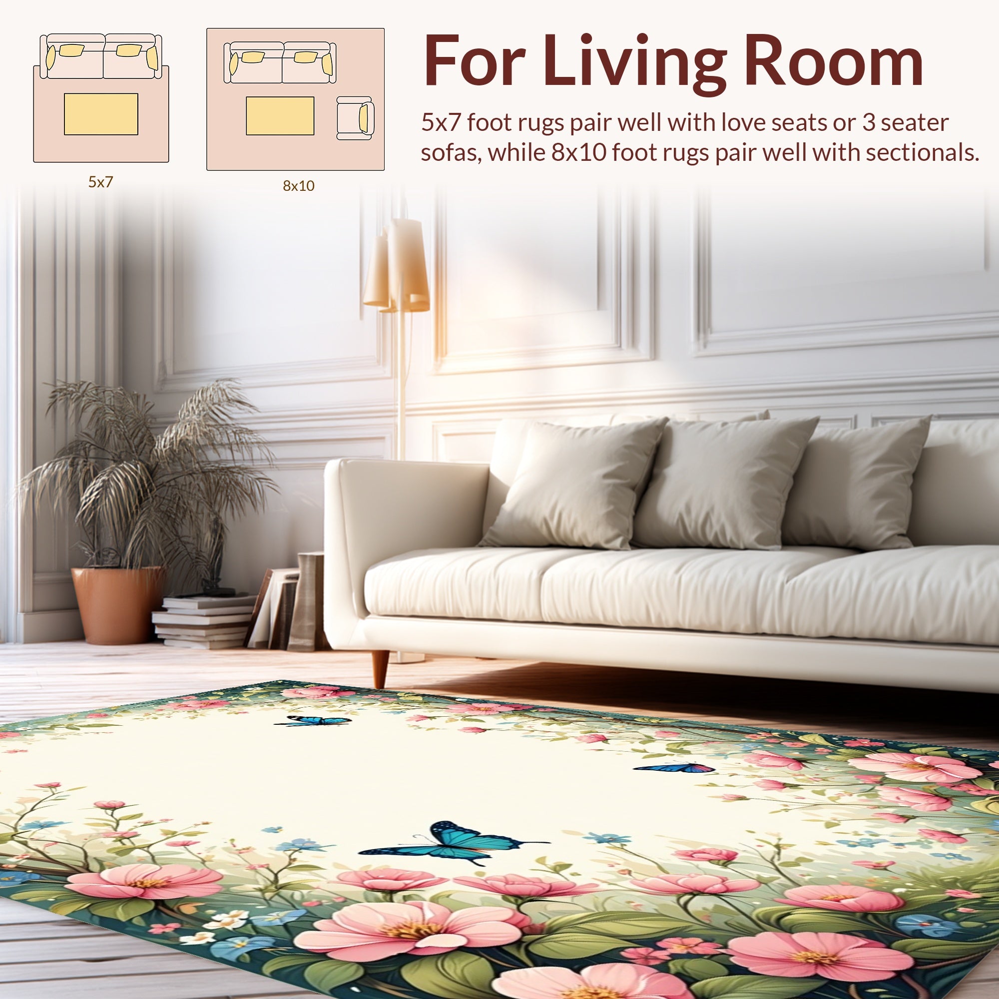 Vibrant Butterfly Floral Garden Pattern Rug