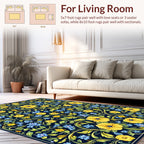 Vibrant Yellow Blue Floral Pattern Rug