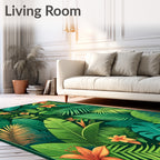 Lush Tropical Foliage Orange Flower Design Rug