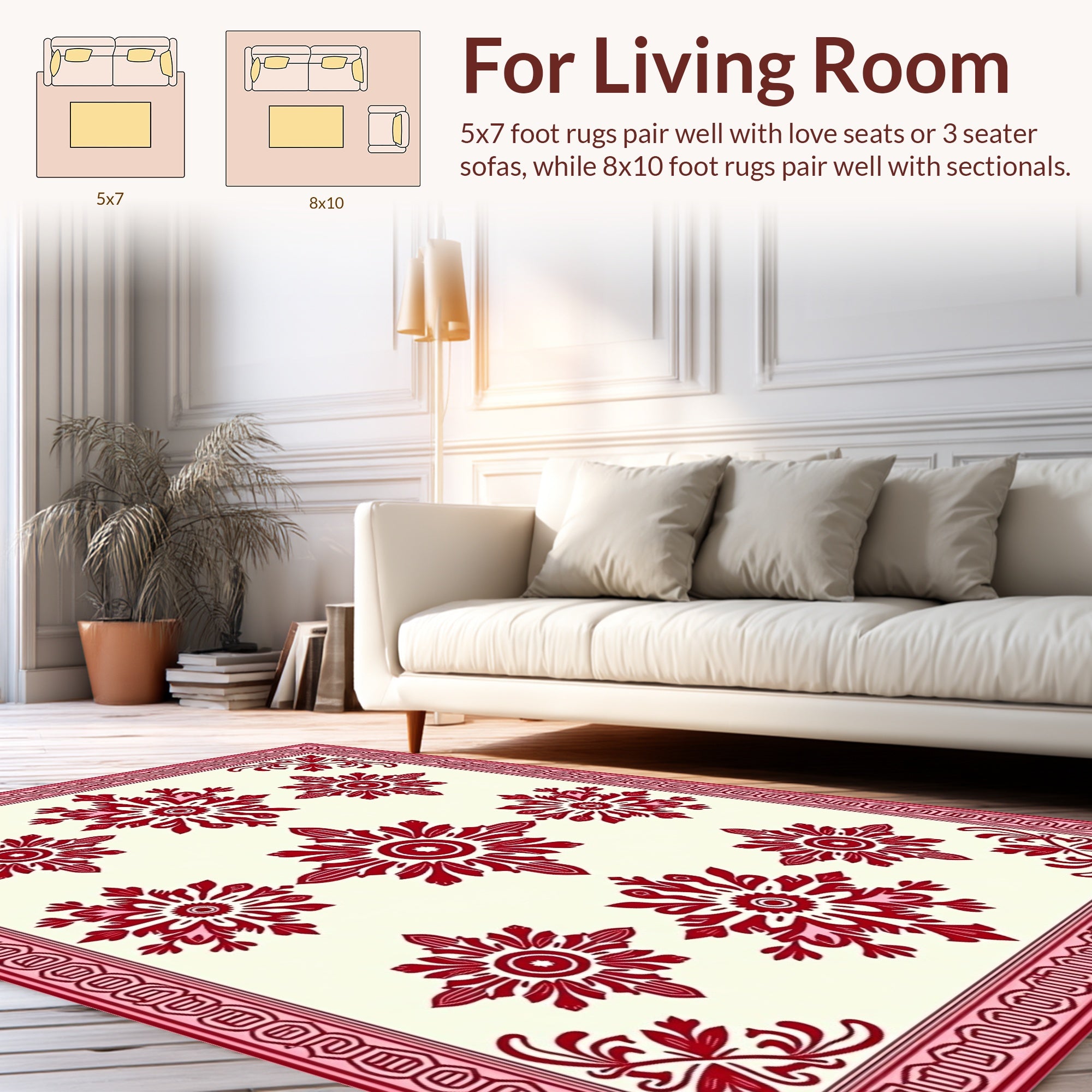 Classic Red Blossom Detailed Pattern Rug