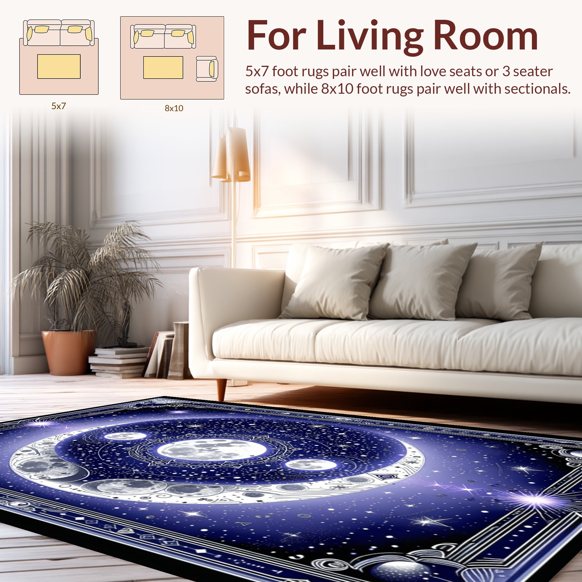 Celestial Moon Star Pattern Rug