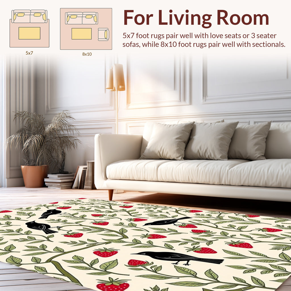 Charming Birds And Strawberry Vines Design Rug