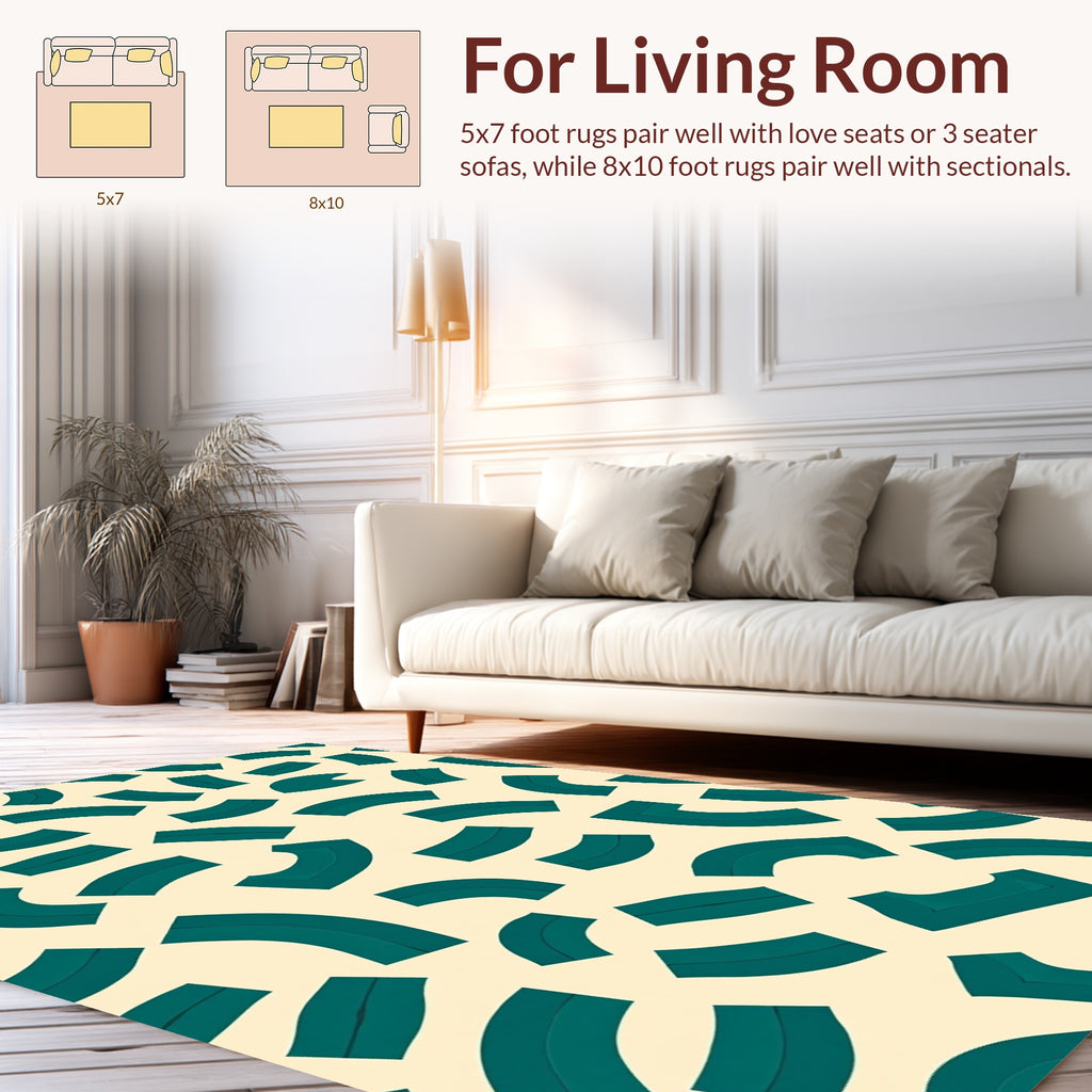 Teal Curved Segment Geometric Design Rug