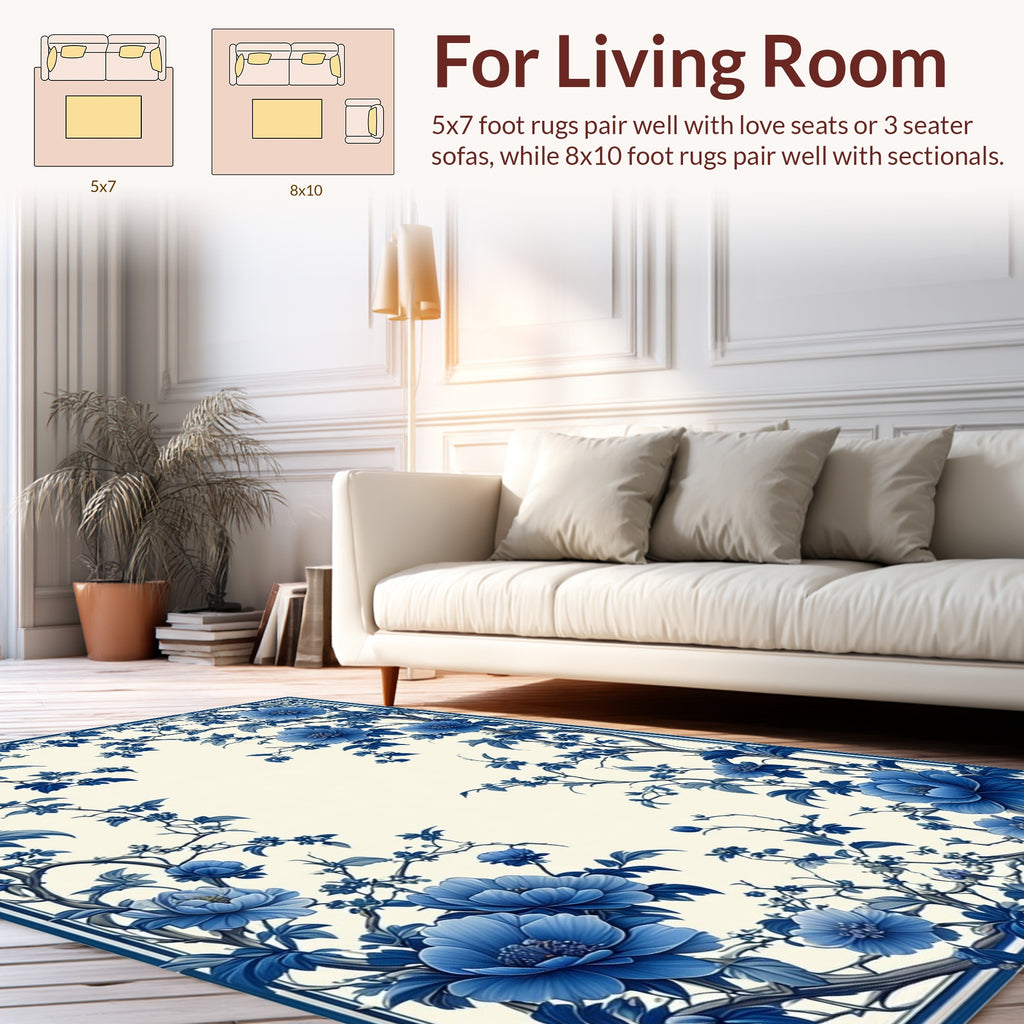 Blue Floral Vine Pattern Rug