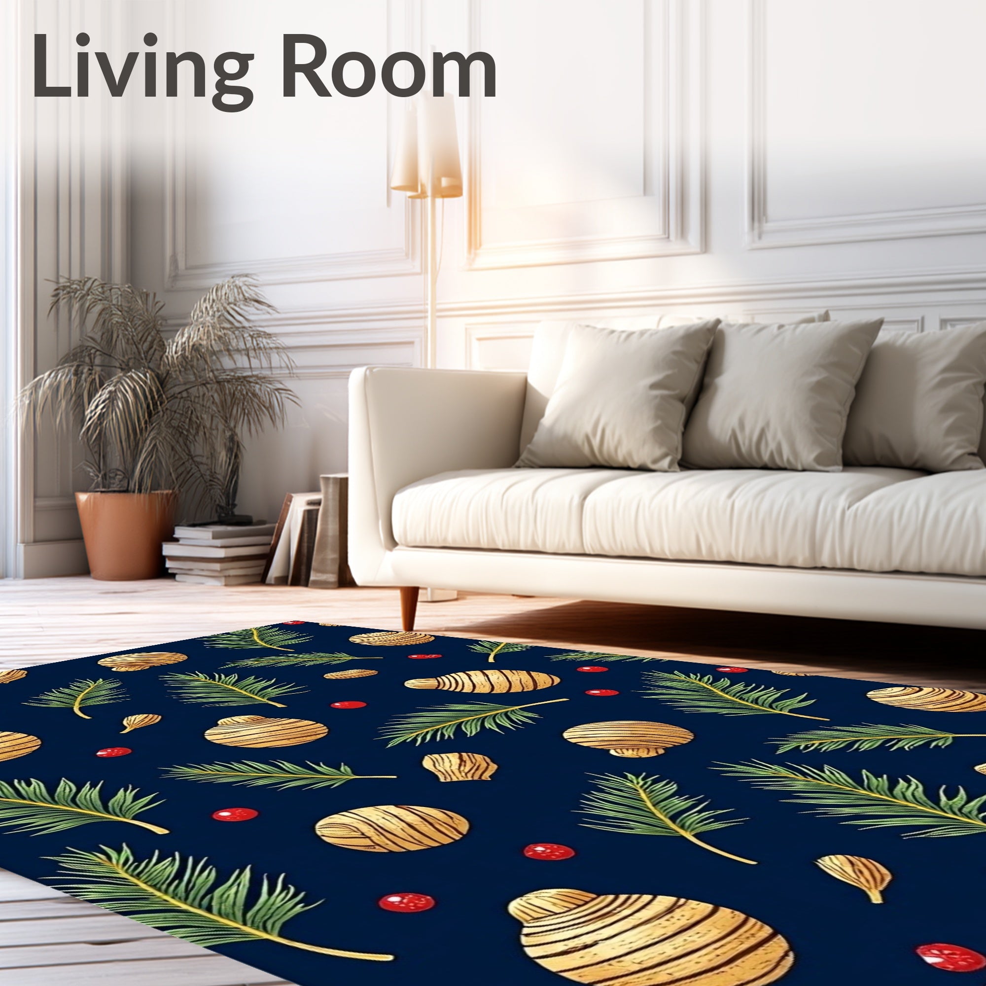 Golden Bauble Pine Leaf Holiday Rug