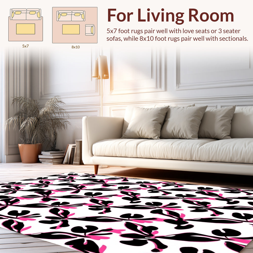 Abstract Black Pink Floral Pattern Rug