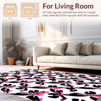 Abstract Black Pink Floral Pattern Rug