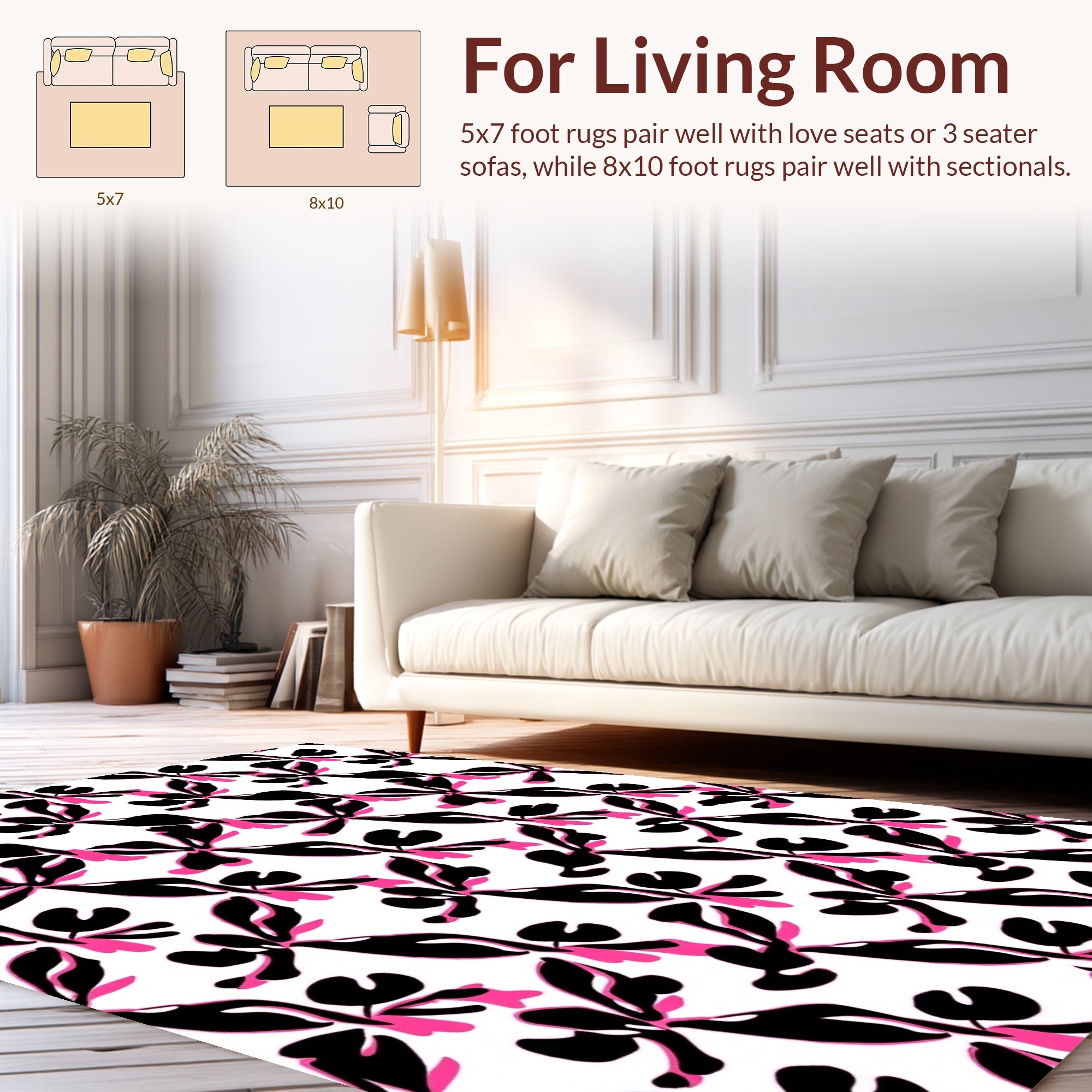 Abstract Black Pink Floral Pattern Rug