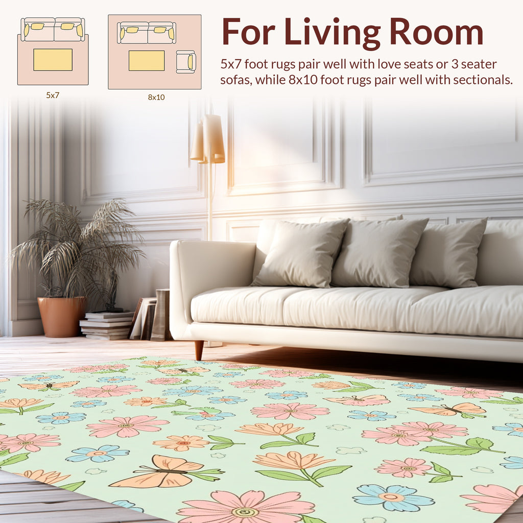 Whimsical Butterfly Blooming Flowers Pattern Rug