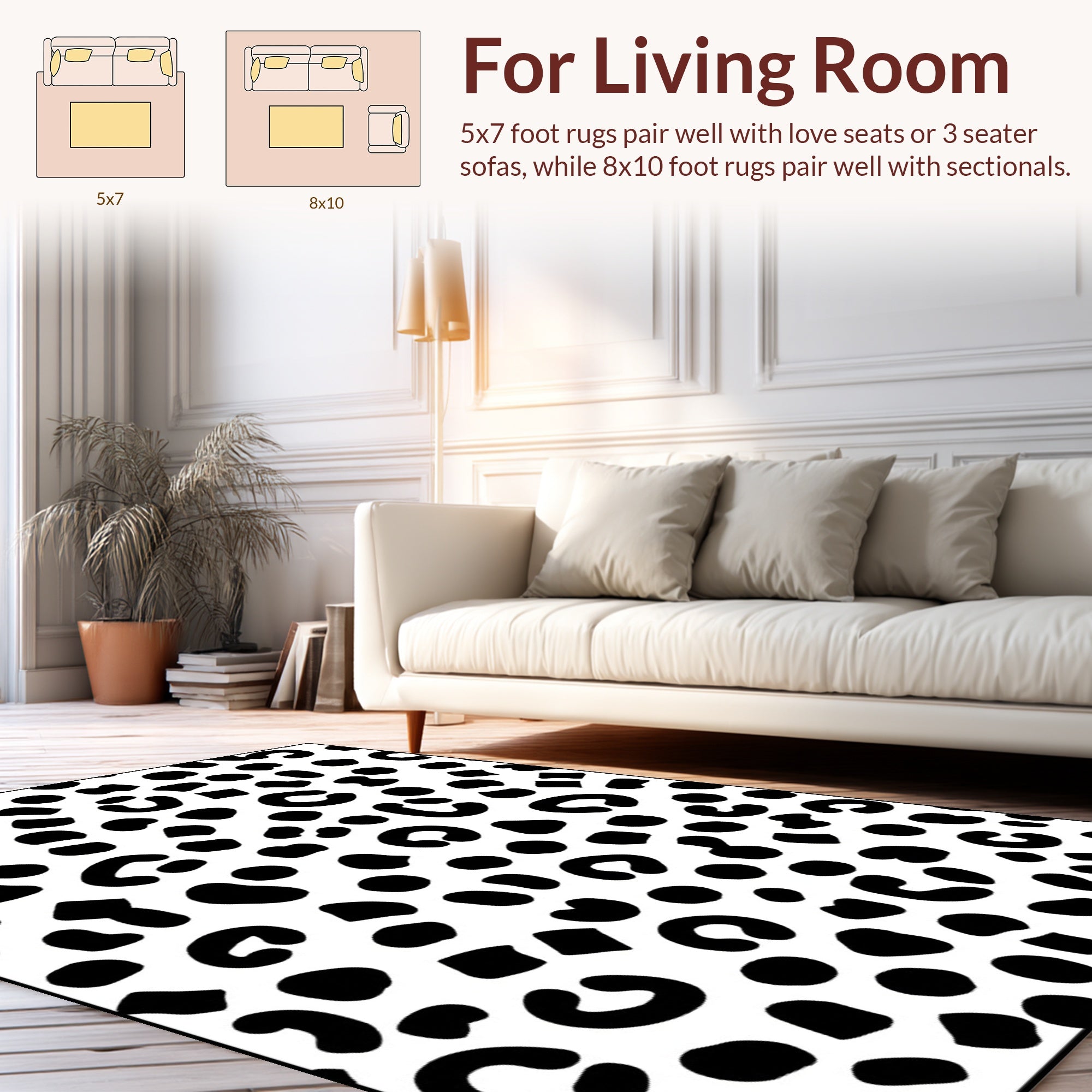 Monochrome Leopard Spot Pattern Rug