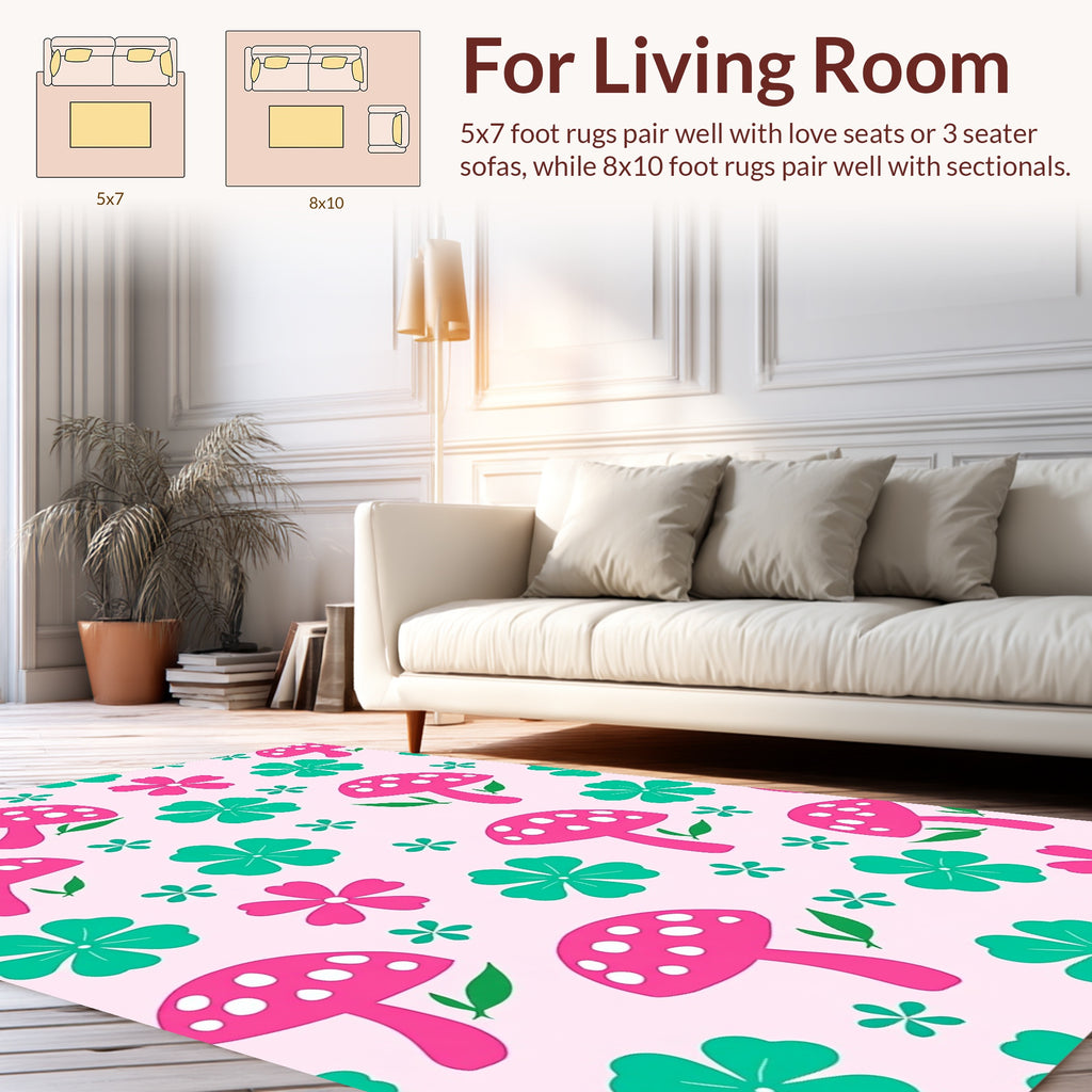 Magical Mushroom Floral Meadow Pattern Rug