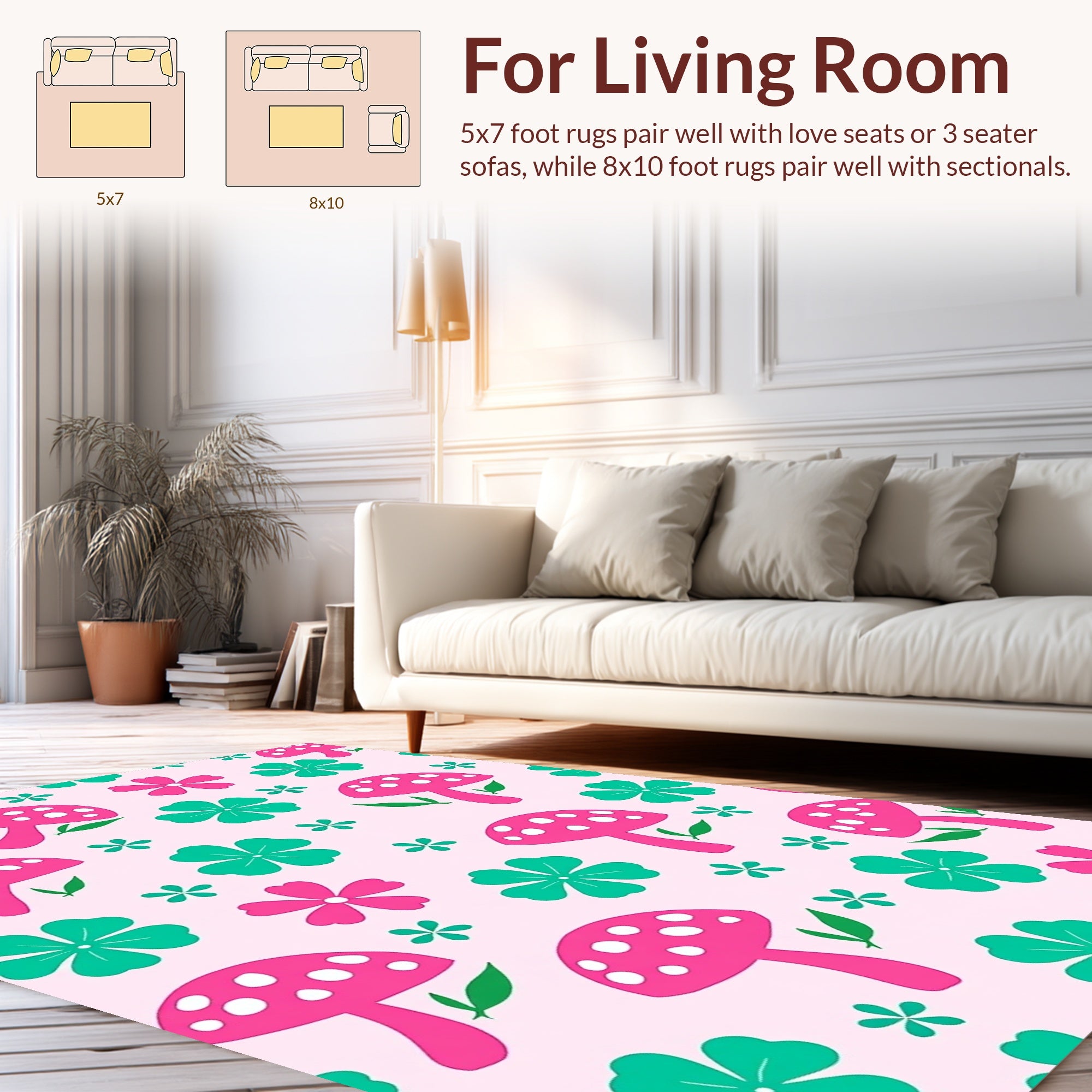 Magical Mushroom Floral Meadow Pattern Rug