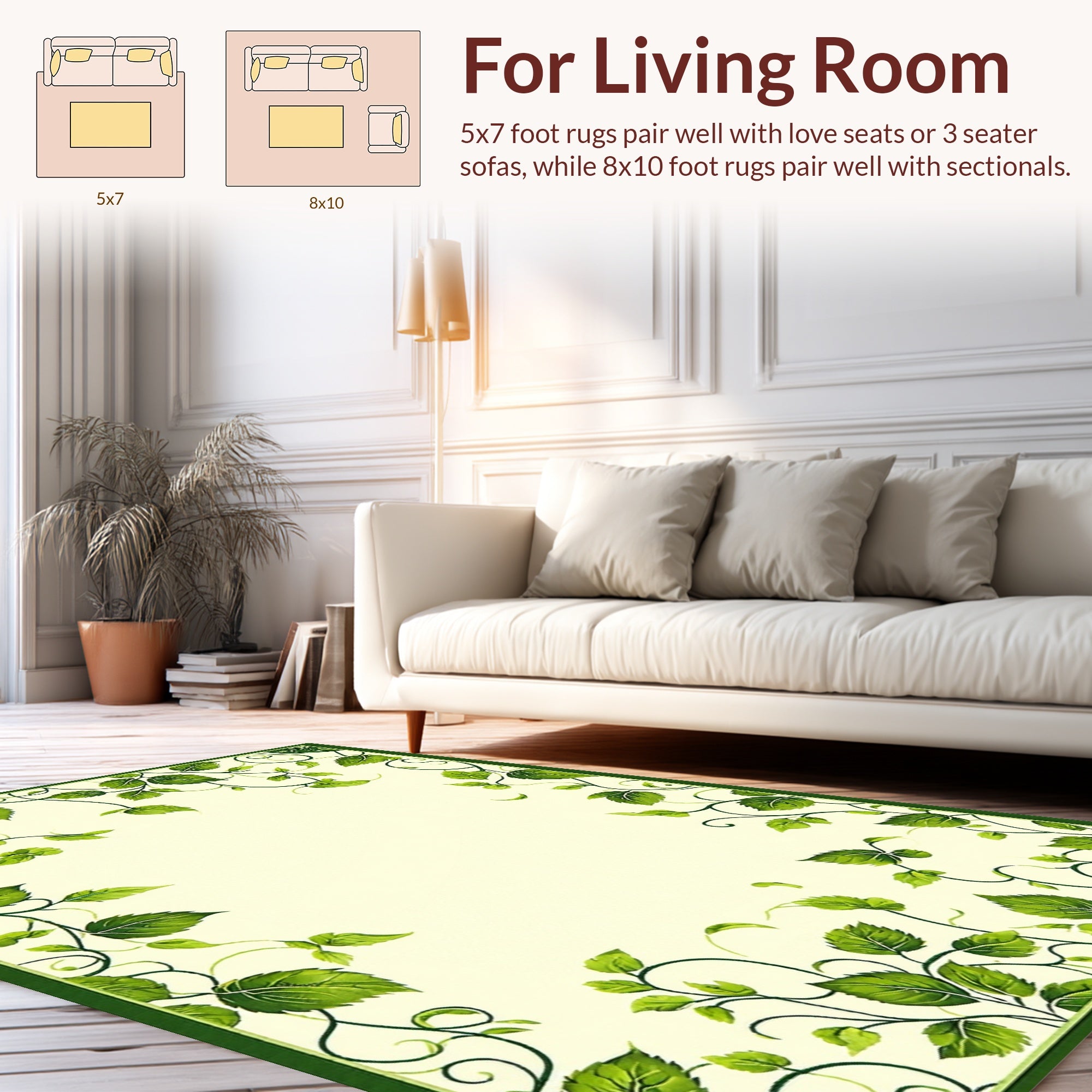 Vibrant Green Leafy Vine Swirl Rug
