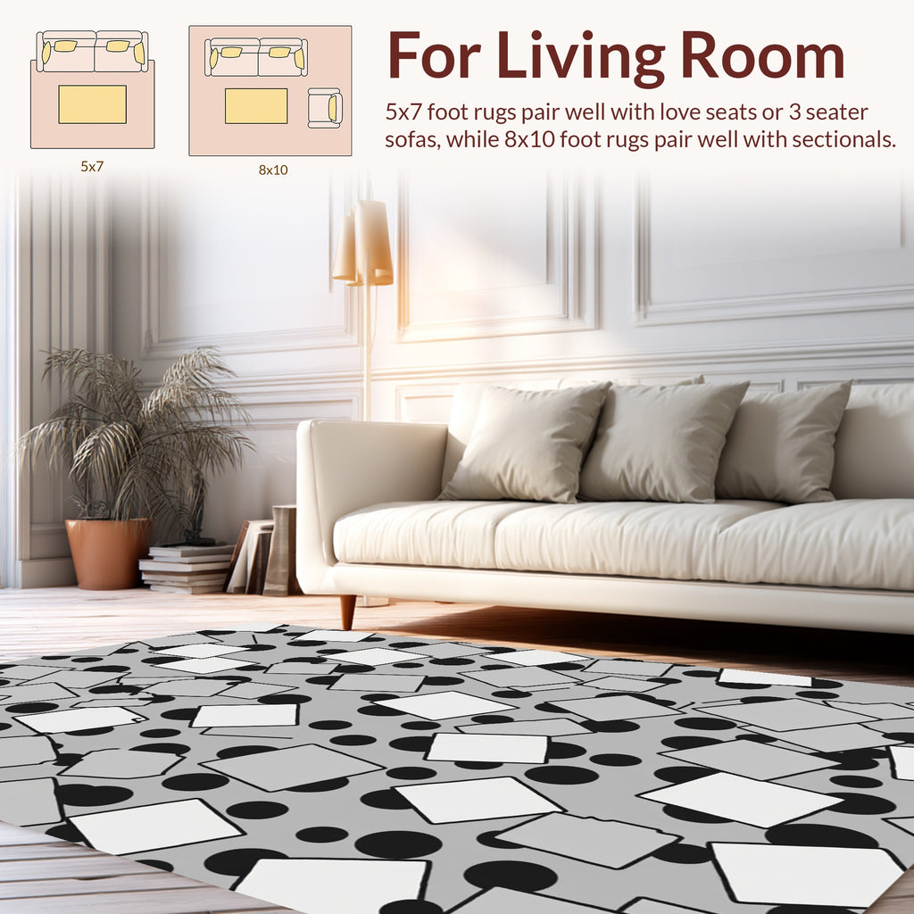 Tangled Squares and Circles Contemporary Design Rug