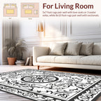 Intricate Black White Floral Medallion Rug