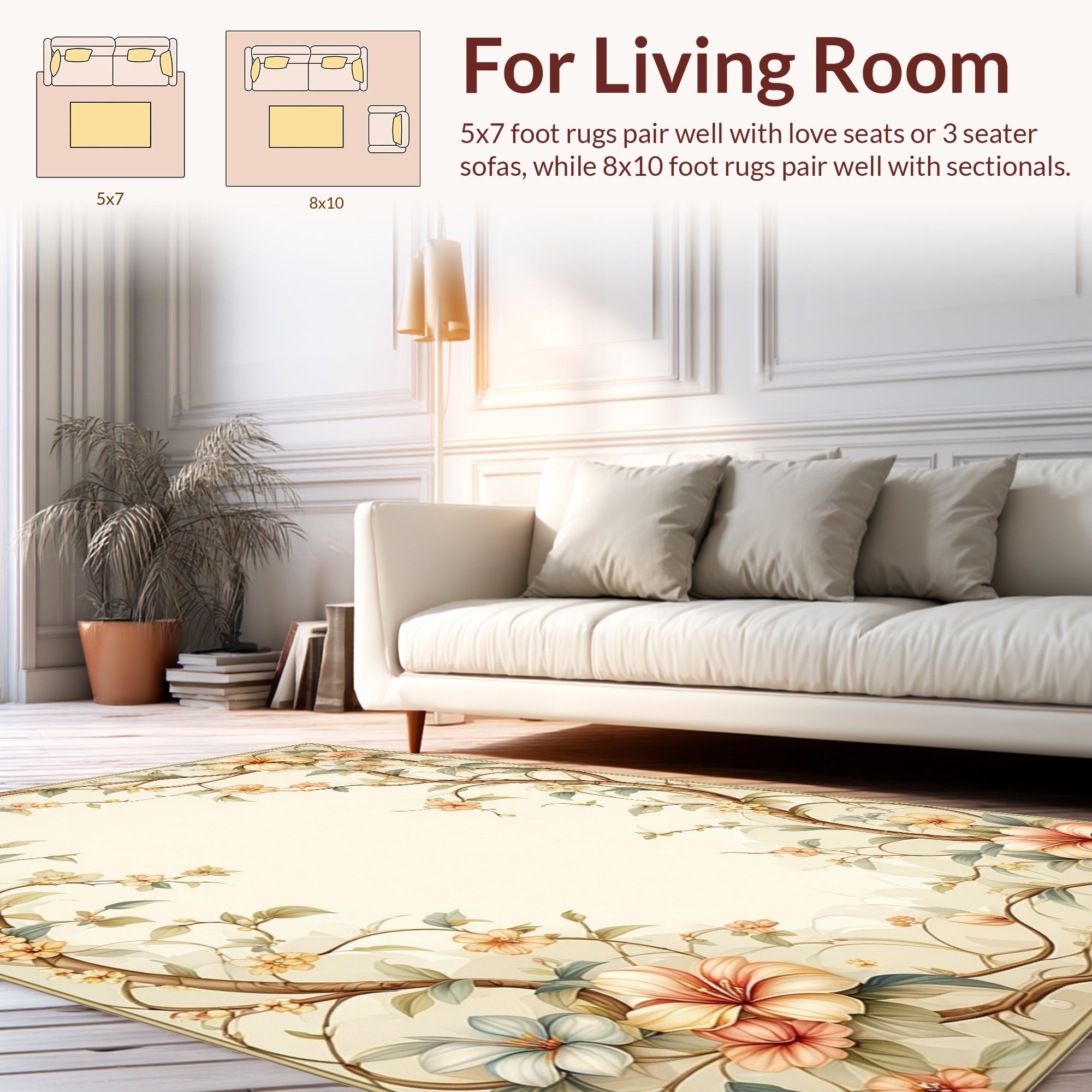 Elegant Floral Vine Botanical Pattern Rug