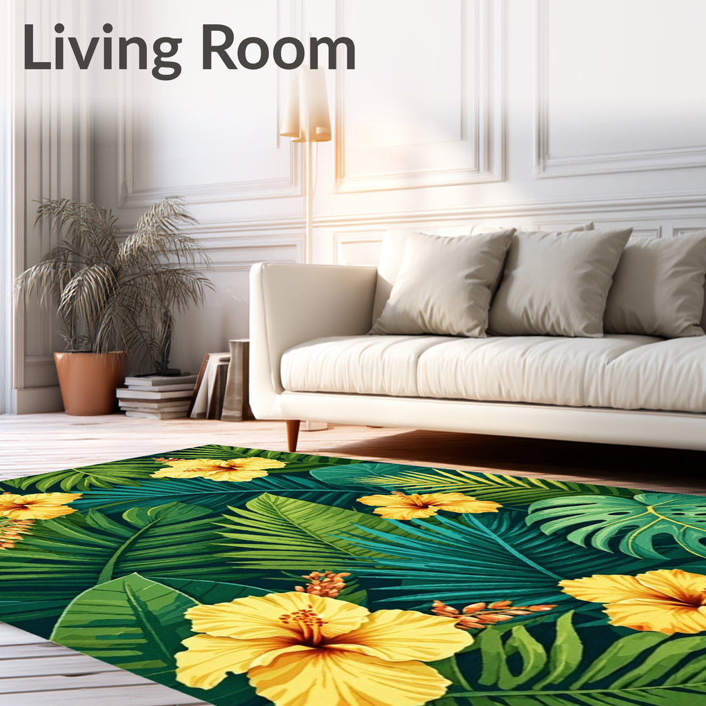 Vibrant Tropical Floral Leaf Pattern Rug