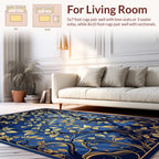 Enchanted Blue Gold Forest Vines Design Rug
