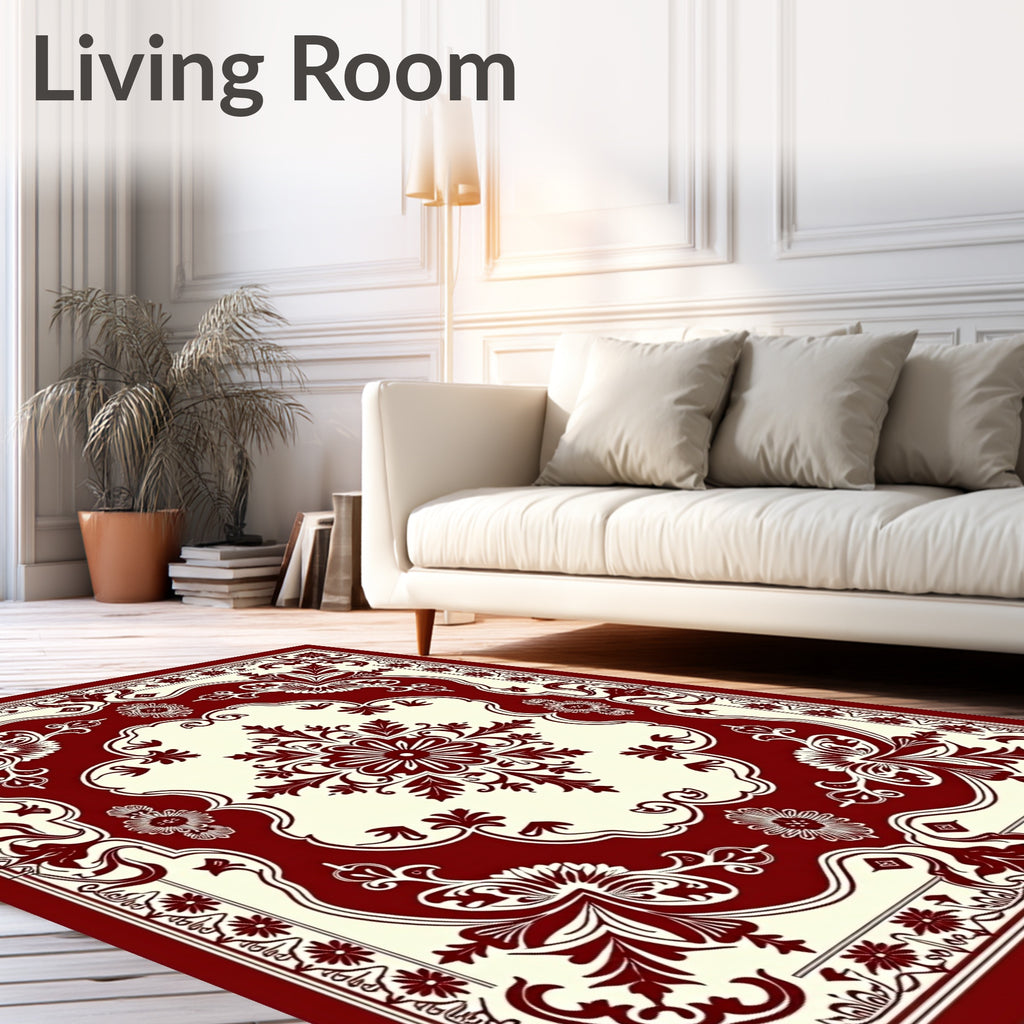 Crimson Ivory Floral Medallion Area Rug