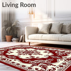 Crimson Ivory Floral Medallion Area Rug