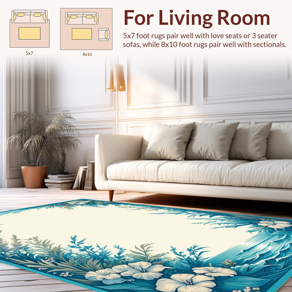 Coastal Floral Nature Inspired Design Rug