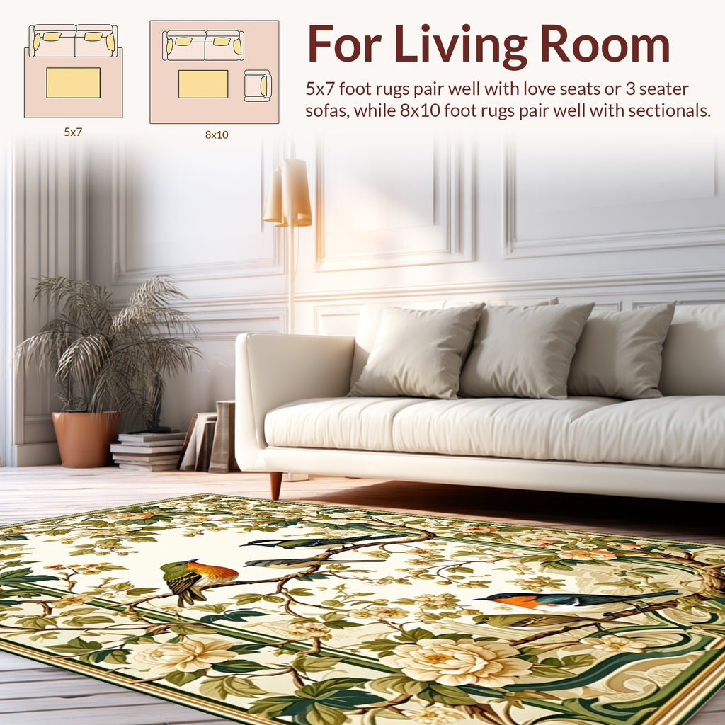 Vintage Birds and Floral Vines Rug