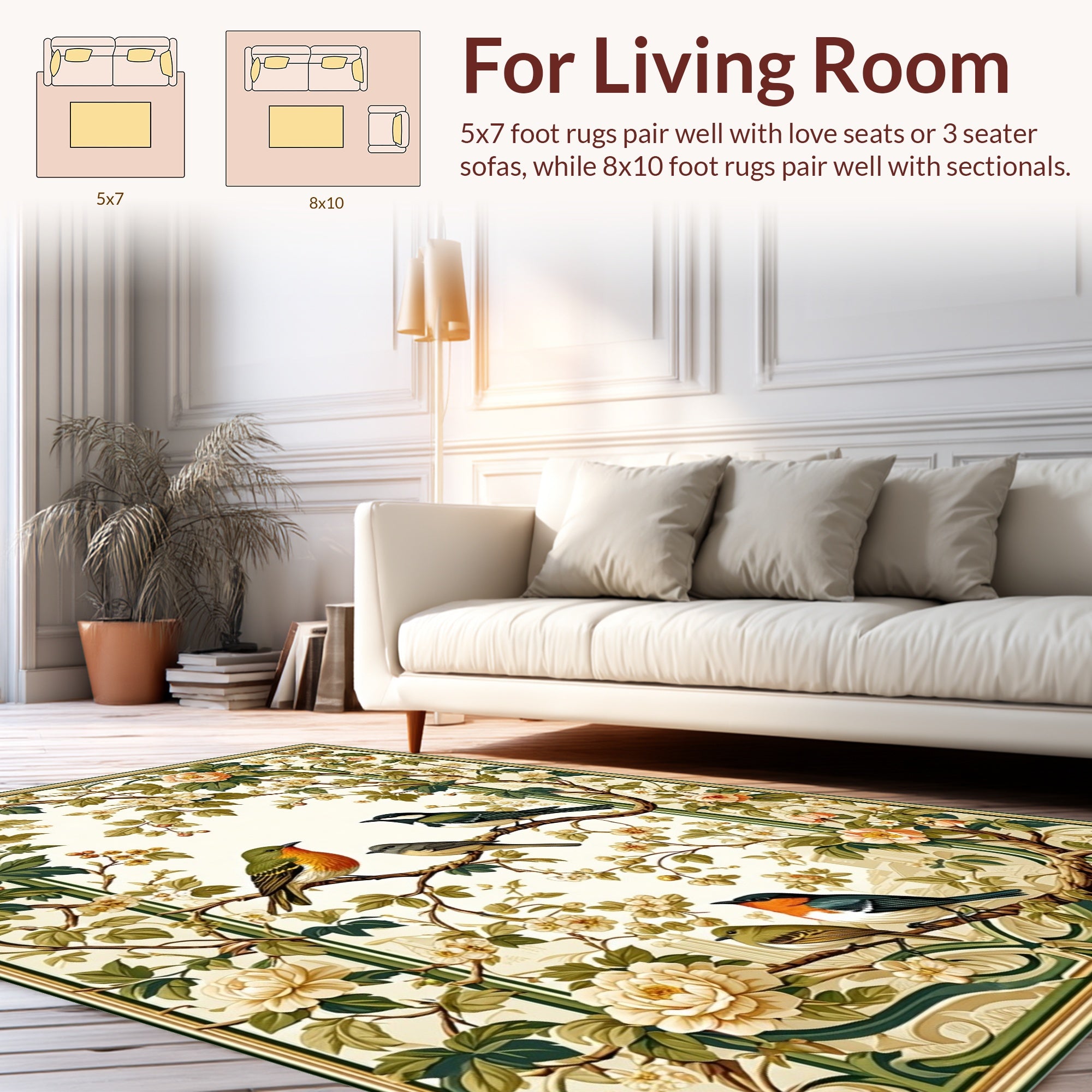 Vintage Birds and Floral Vines Rug