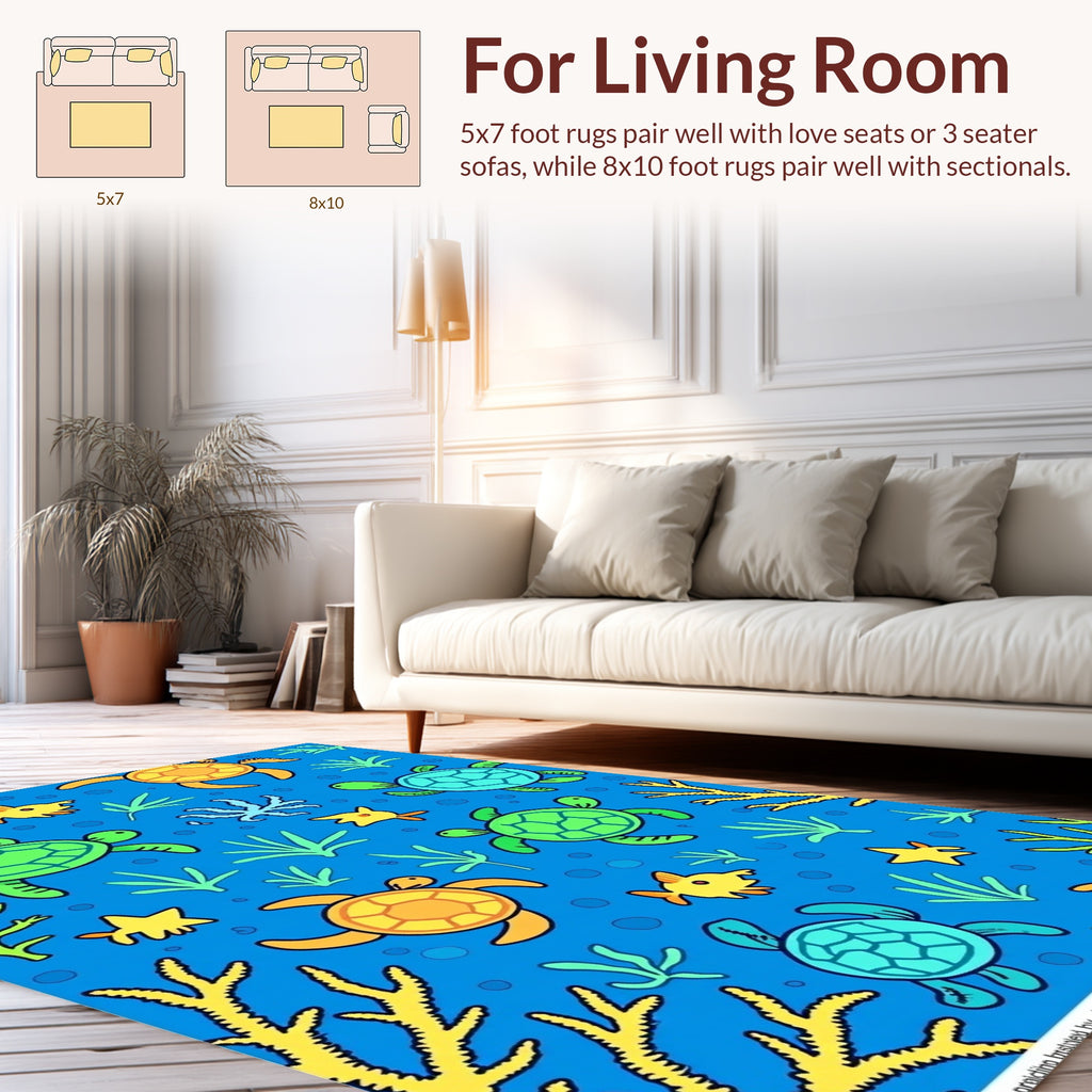 Playful Sea Creature Turtle Design Rug