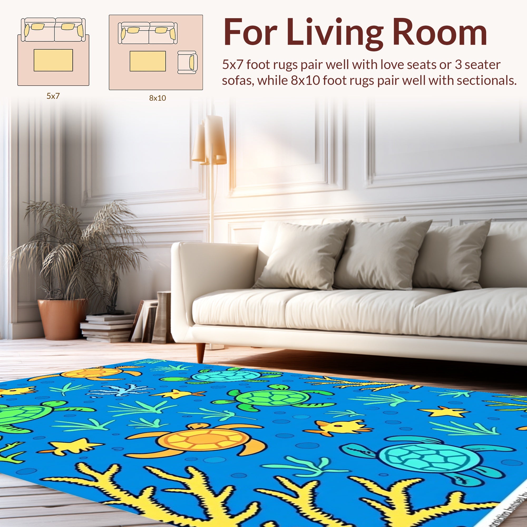 Playful Sea Creature Turtle Design Rug