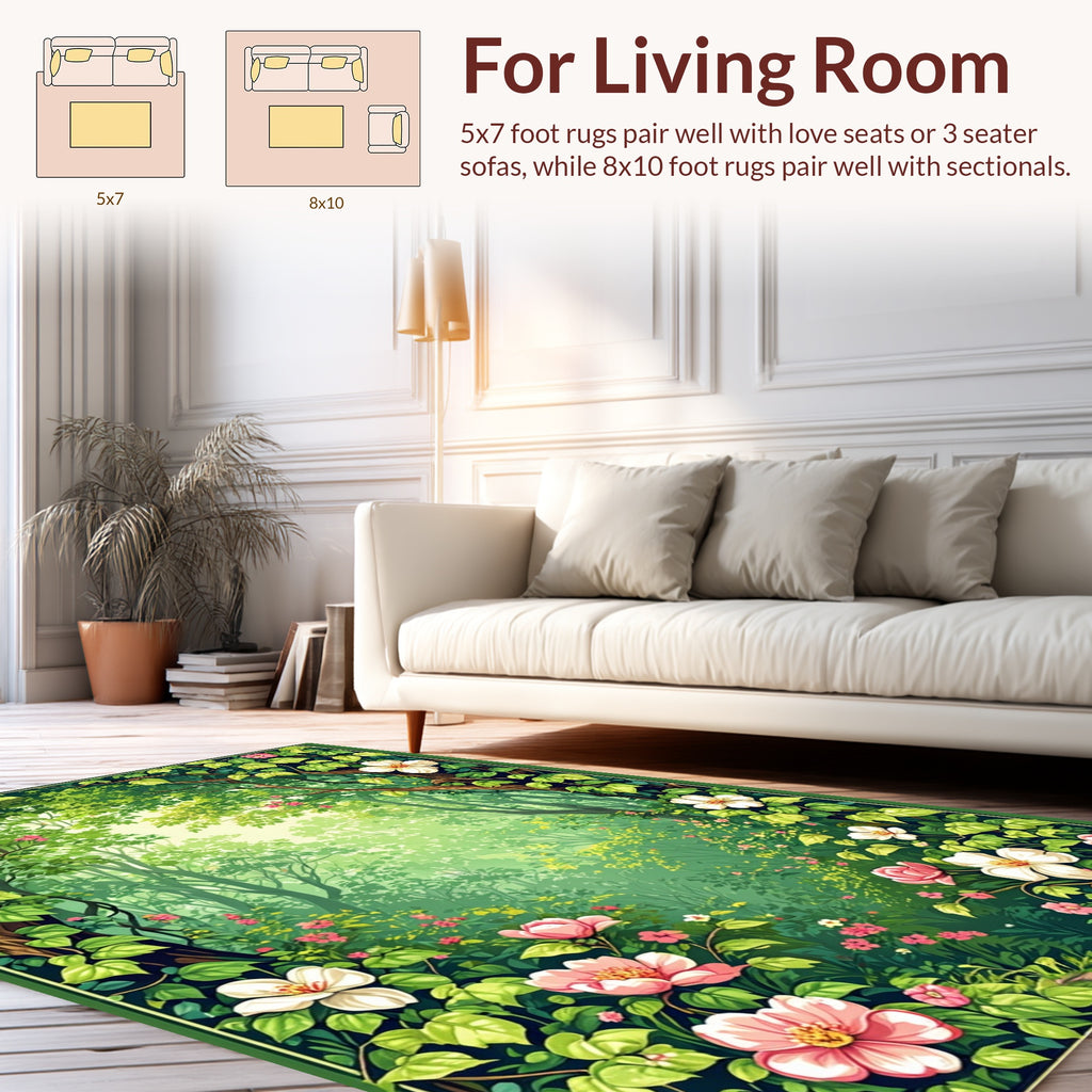 Enchanting Forest Scene Floral Design Rug