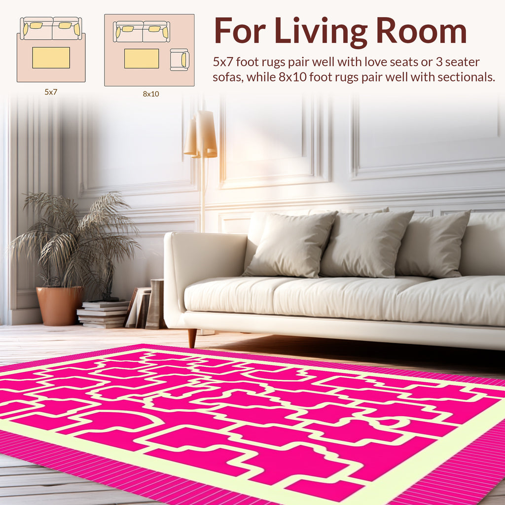 Hot Pink Geometric Lattice Pattern Rug