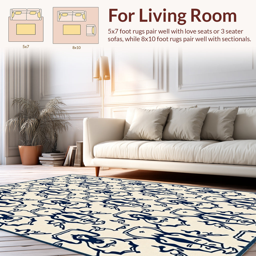 Navajo Inspired Dark Blue Repeating Pattern Rug