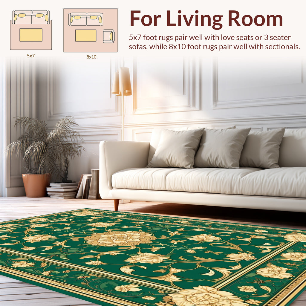 Emerald Gold Floral Medallion Rug