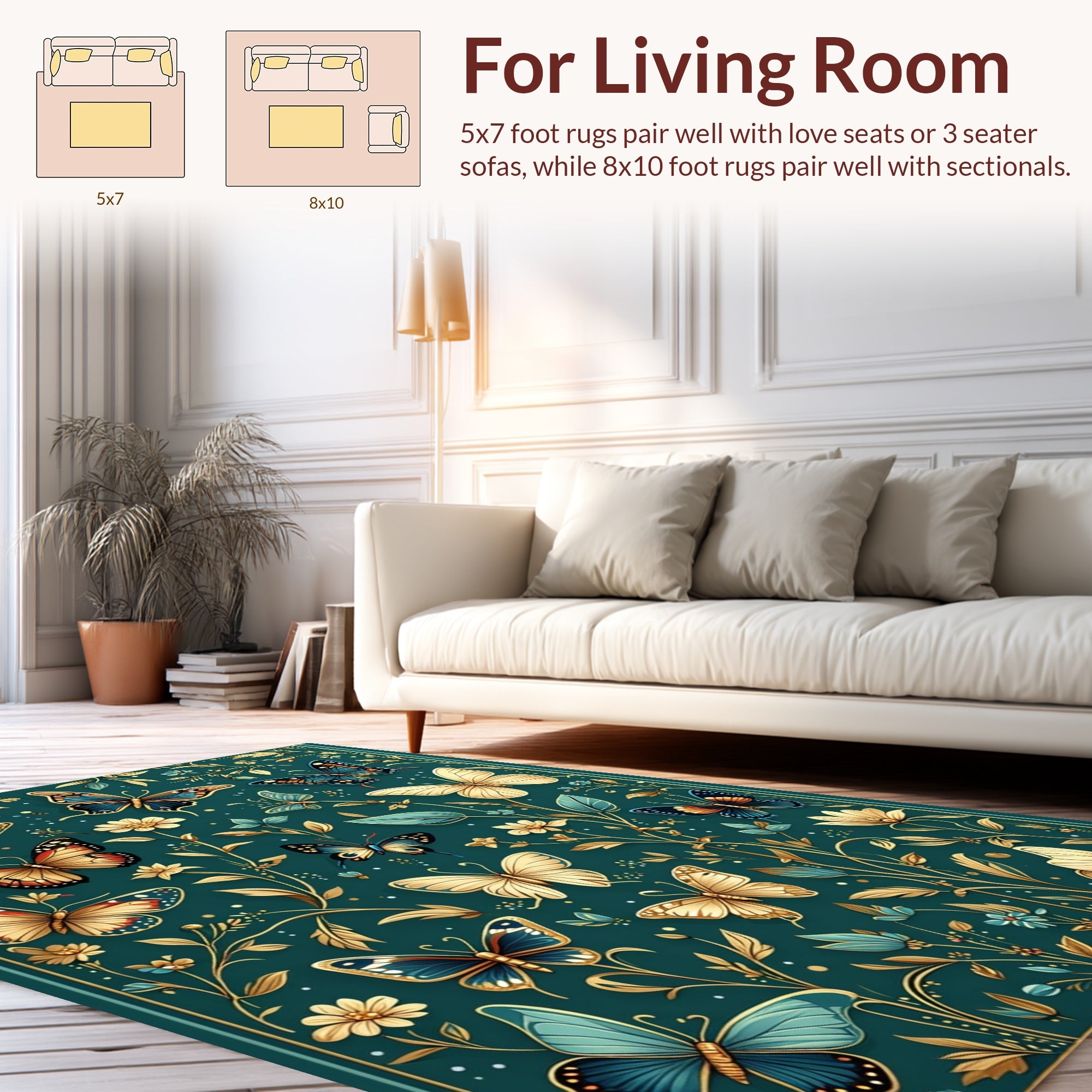 Emerald Garden Butterfly Pattern Rug