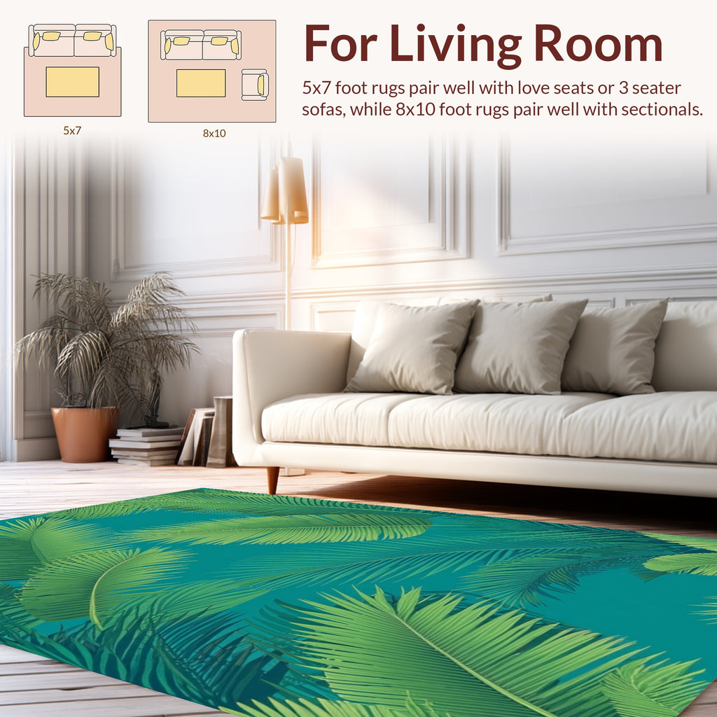 Tropical Palm Frond Leaf Pattern Rug