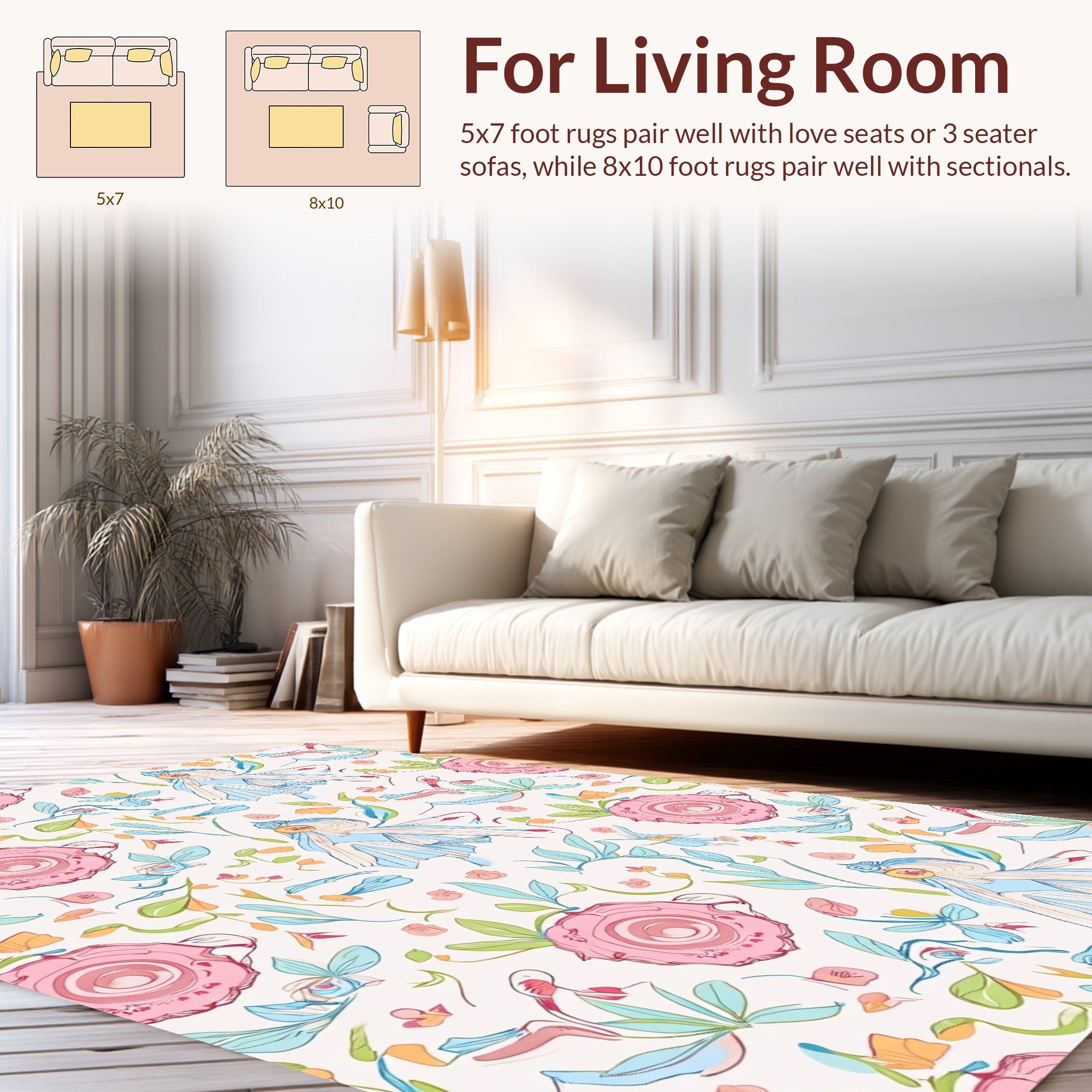 Whimsical Floral Illustration Pattern Rug