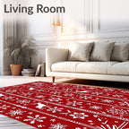 Red White Deer Snowflake Border Jacquard Rug