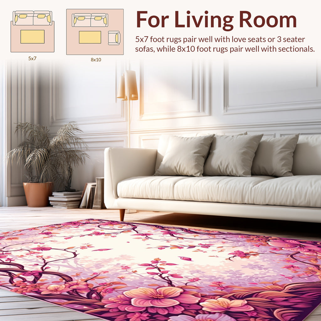 Pink Floral Branch Pattern Design Rug