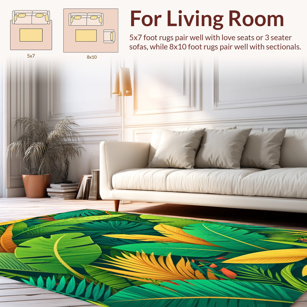 Tropical Jungle Leaf Pattern Design Rug