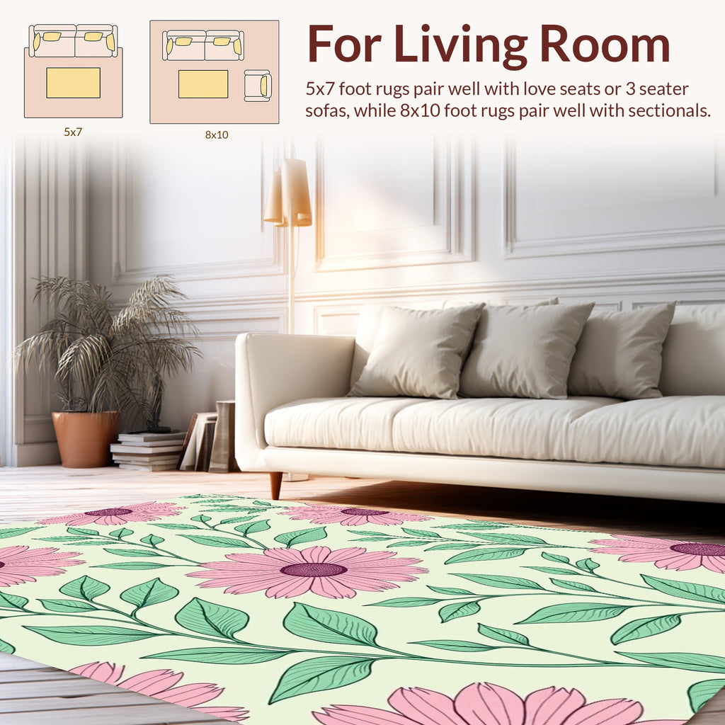 Pink Daisy Floral Pattern Rug